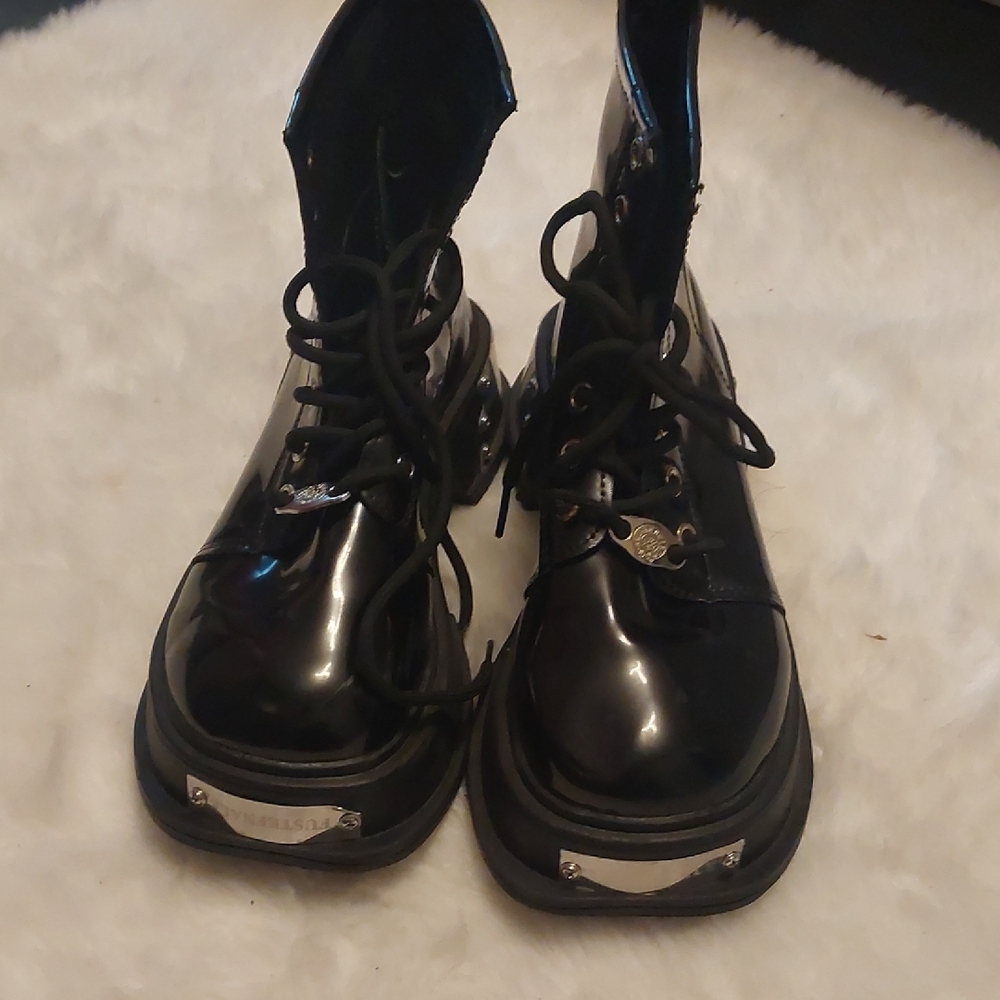 Glossy Black Moto Boots